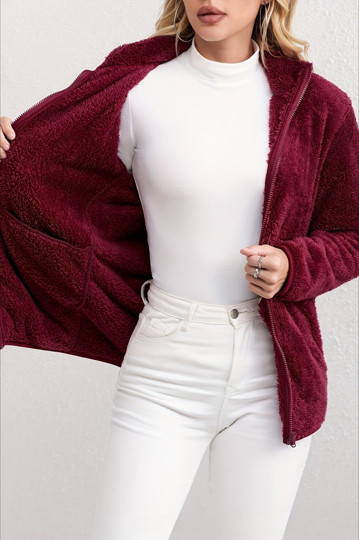 Casual Fuzzy Zipper Jacket