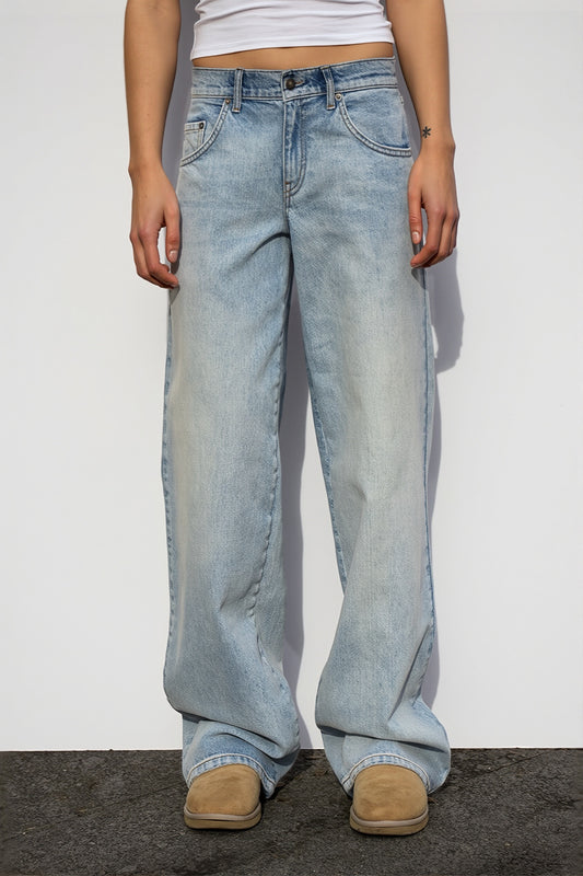 Wings Print Washed Straight Jeans
