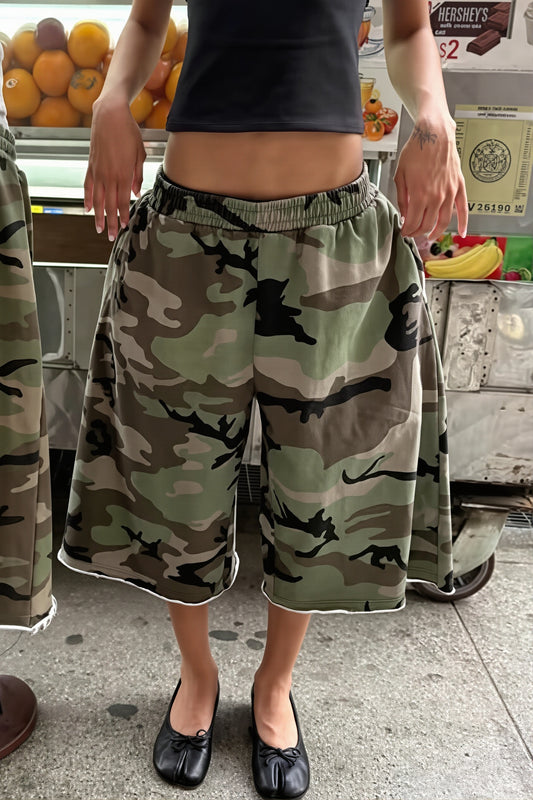 Frayed Camo Cargo Bermuda Pants
