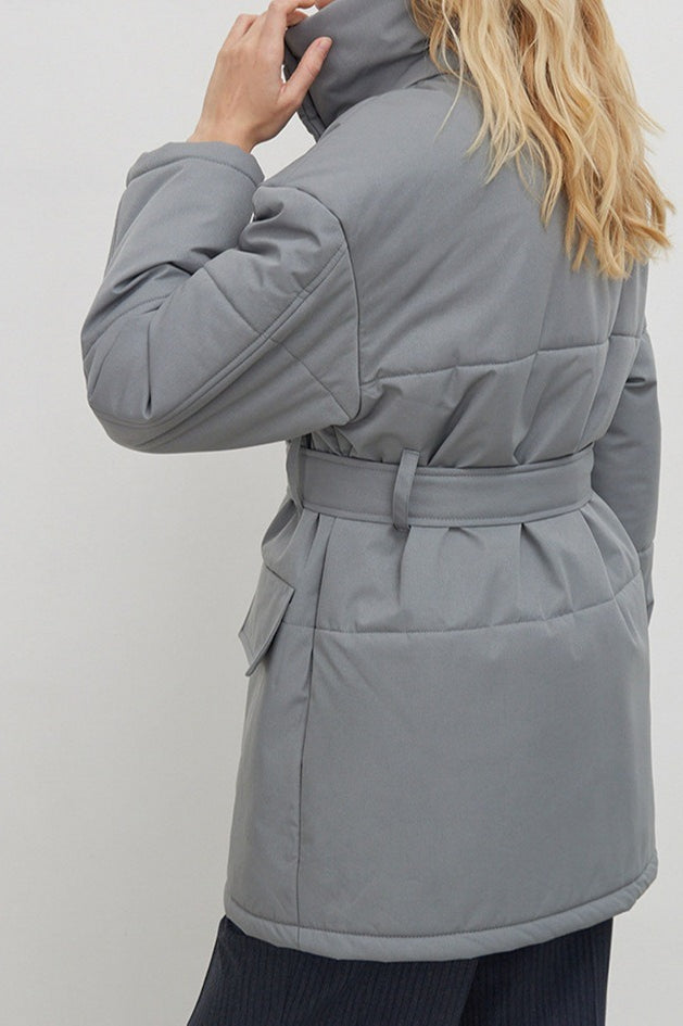 Longline Cotton Tie Waist Puffer Jacket