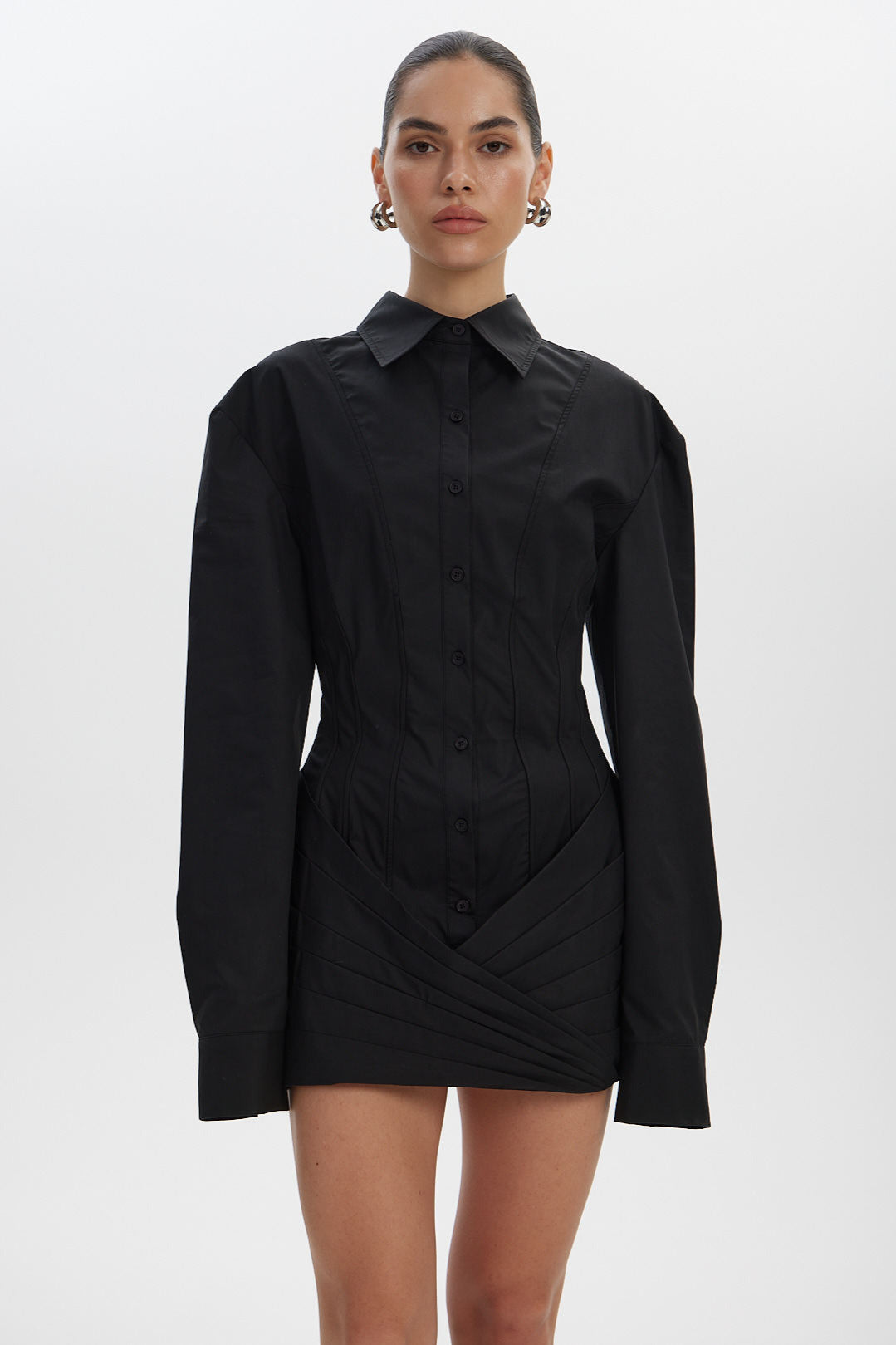 White Long Sleeve Tie Waist Fitted Mini Dress