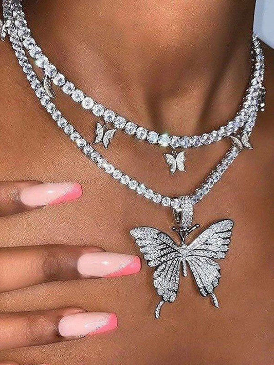 Rhinestone Butterfly Halter Trendy Asymmetric Crop Cami Top