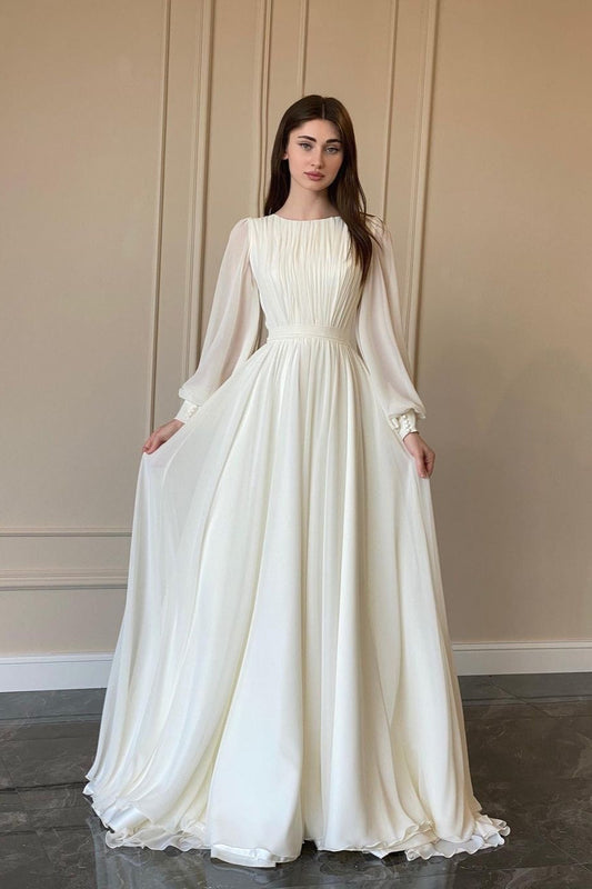 Lantern Sleeve Pearl Sheer Maxi Dress S / White