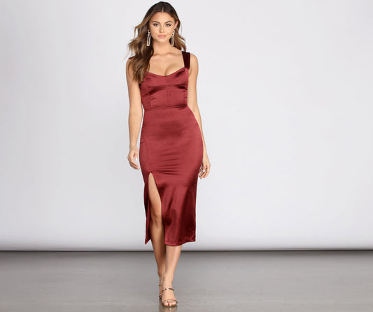 Lucia Side Slit Satin Dress - Lady Occasions