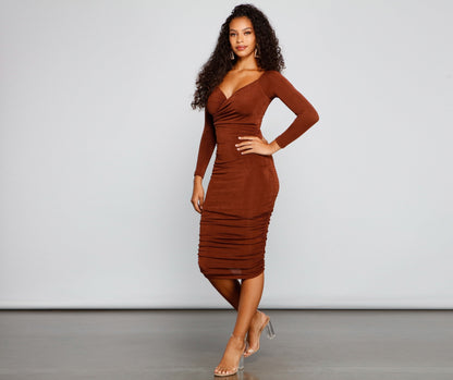 Melissa Long Sleeve Charming Ruched Midi Dress