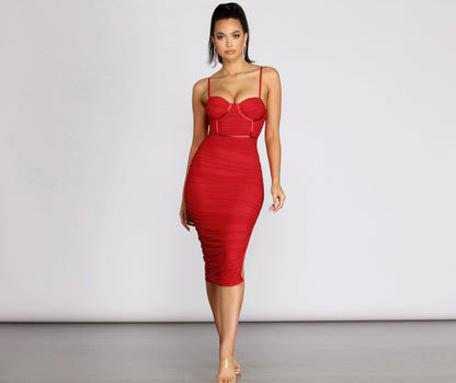 Sweetheart Bustier Stylish Ruched Midi Dress