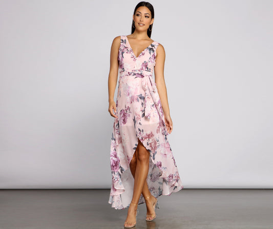 Wrapped In Romance Floral Chiffon Maxi Dress - Lady Occasions