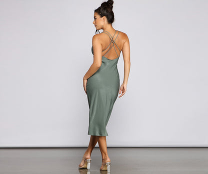 Forever Chic Stylish Satin Midi Dress