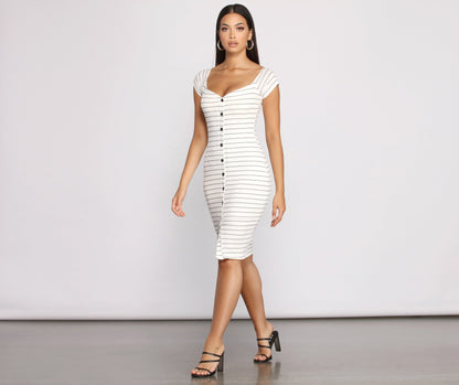 Stripe It Down Ribbed Button Down Midi Dress - Lady Occasions