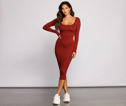 Lovin' Knit Basic Midi Dress - Lady Occasions