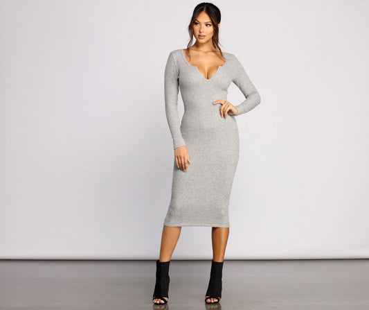 Keepin' Knit Simple Ribbed Midi Dress - Lady Occasions