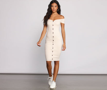 All Buttoned Up Off Graceful The Shoulder Midi Dress