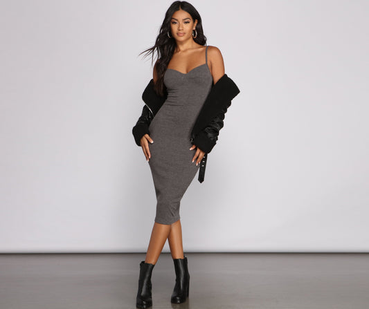 Stylish Sweetheart Ribbed Knit Midi Dress - Lady Occasions