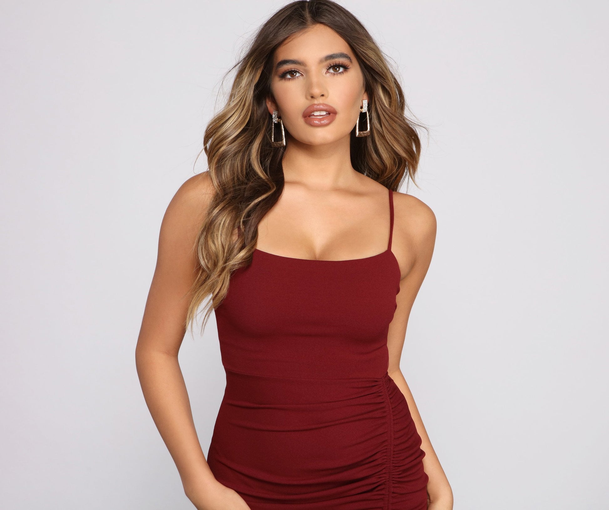 Ready To Stylish Ruche Mini Dress Club Dresses