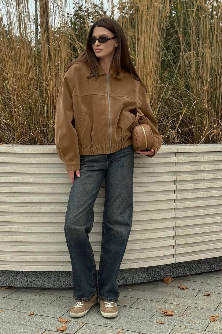 Vintage Suede Zip Front Relaxed Jacket