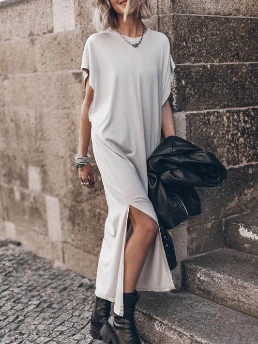 Effortless Open Sleeve Slit Graceful Oversized T-shirt Midi Dress