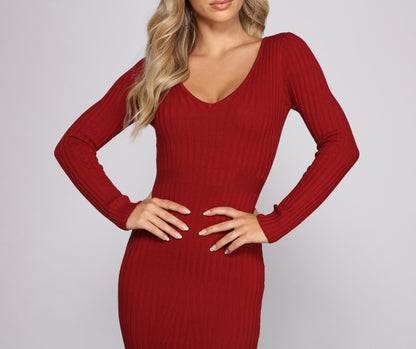 Trend Alert Ribbed Charming Knit Midi Dress