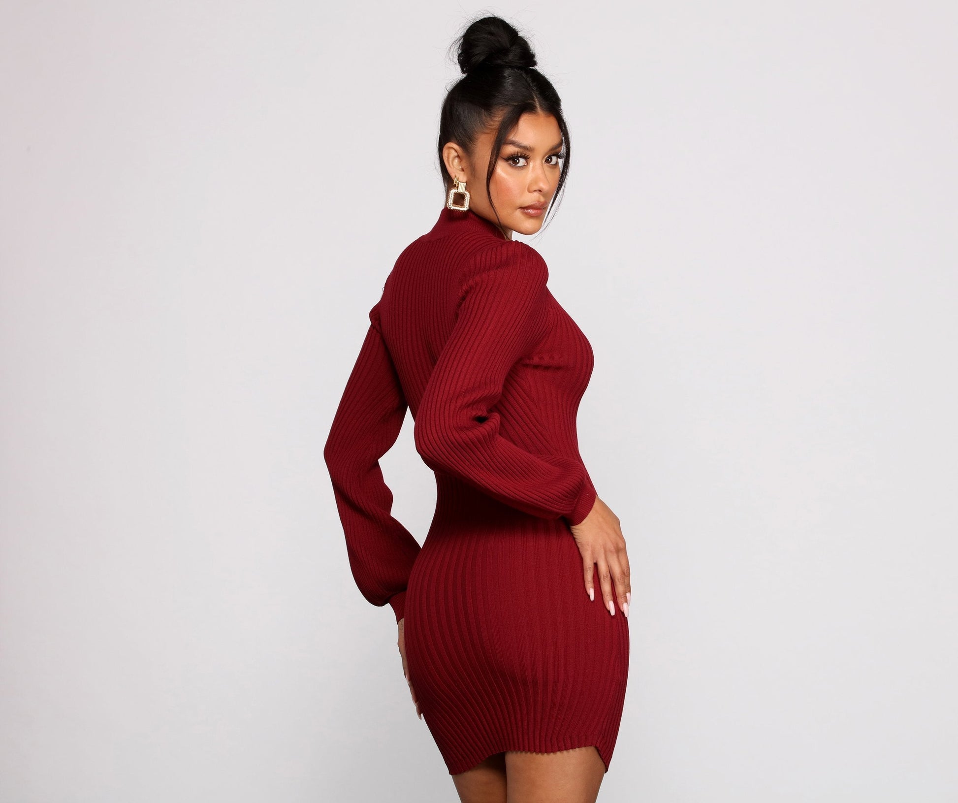 All Dolled Up Charming Ribbed Knit Mini Dress Sweaters