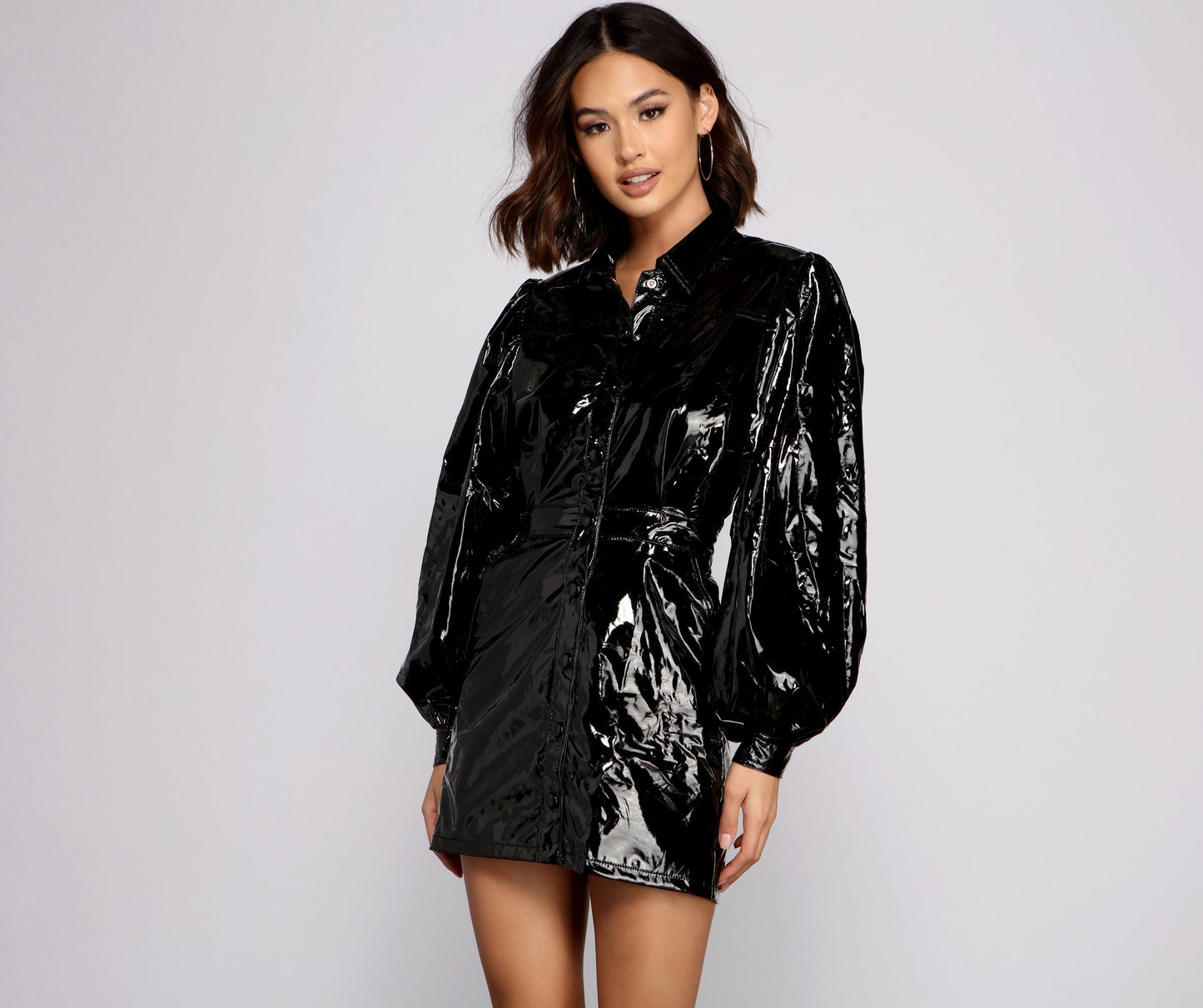 Major Baddie Faux Charming Leather Trench Dress