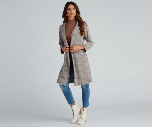 Plaid Longline Blazer by City Chic