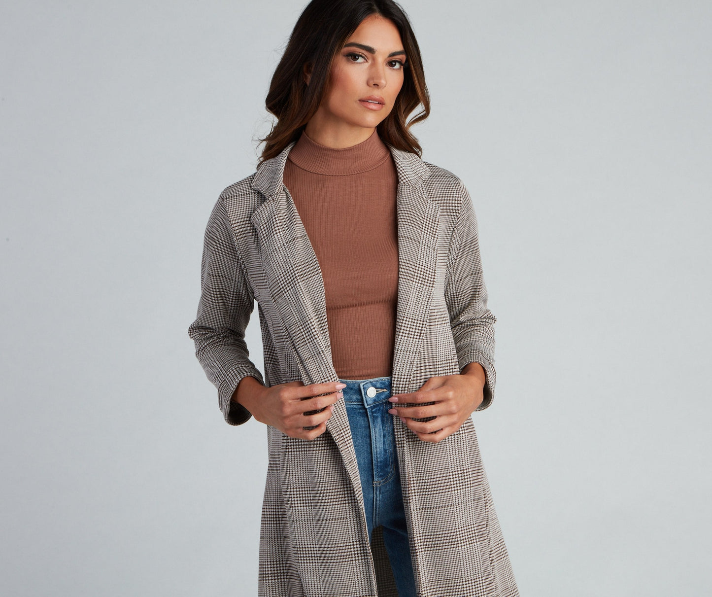 Plaid Longline Blazer by City Chic