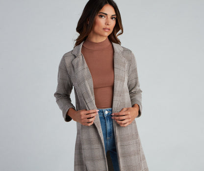 Plaid Longline Blazer by City Chic