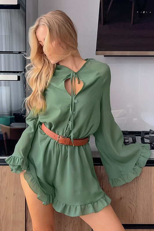 Vintage Lace Up Sleeve Ruffle Mini Dress