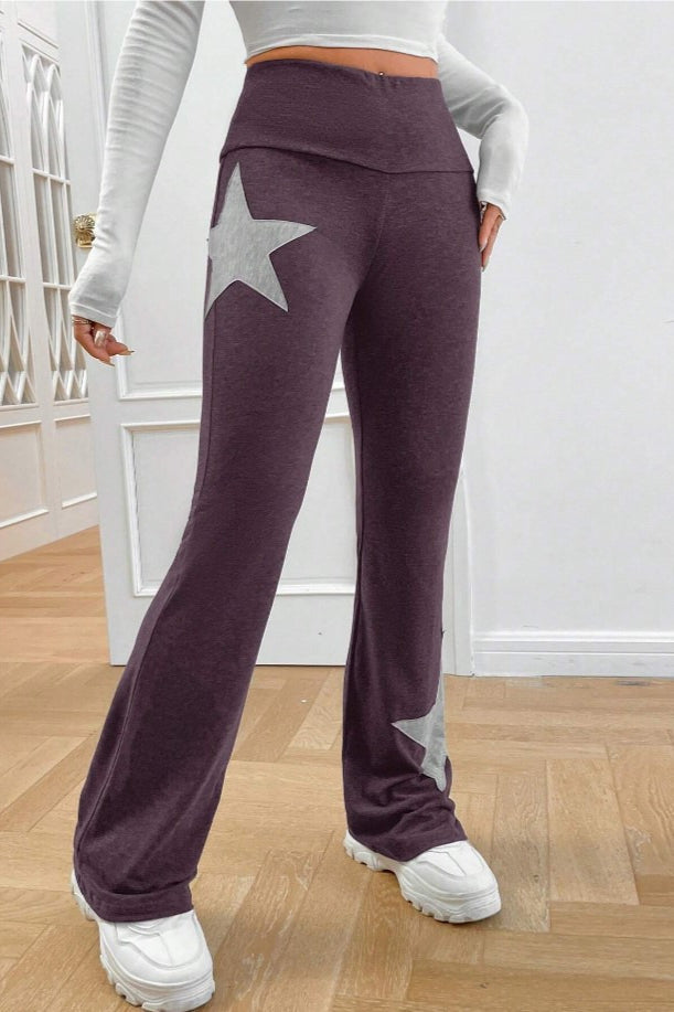 Star Print High Waist Slim Flare Pants