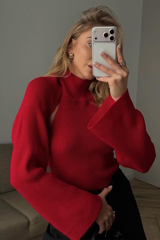 Halter Vest and Separate Sleeve Layer Two Piece Sweater
