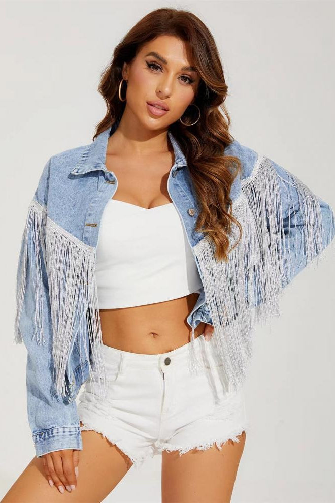 Tassel Trim Washed Jean Jacket