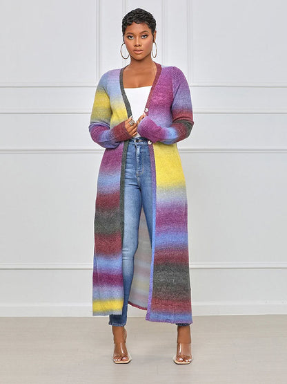 Colorful Panel Cut Out Modern Knit Midi Dress - Stripe