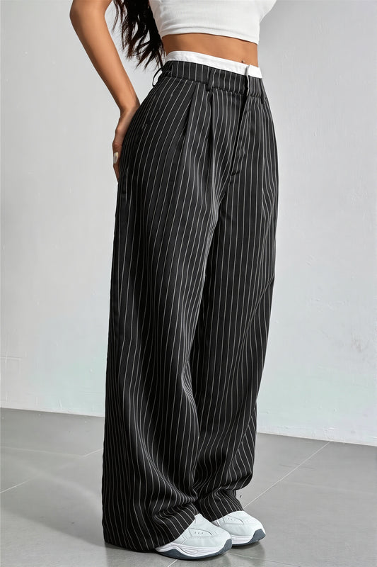 Pinstripe Double Waistband Pants
