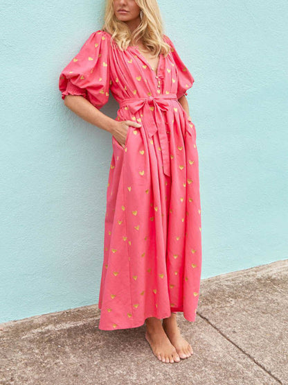 Printed Cardigan Short Charming Sleeve Oversized Midi Dress