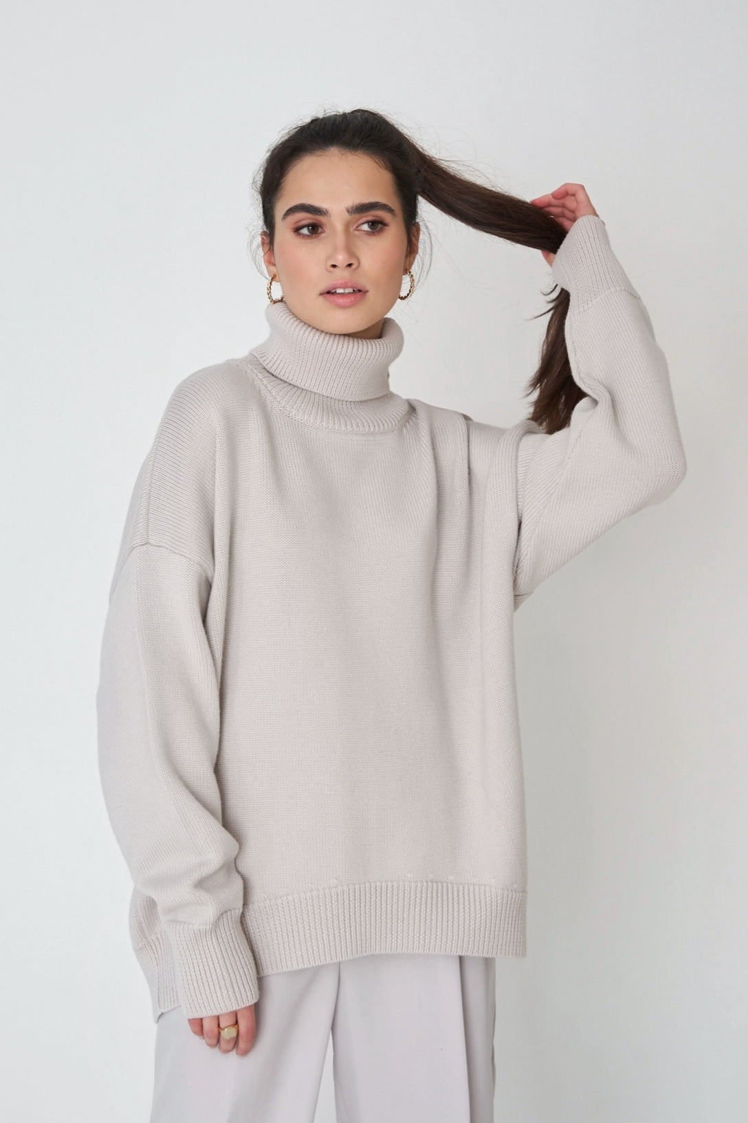 Basic Solid Knit Turtleneck Sweater Ivory / S