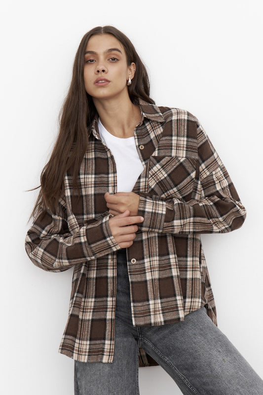 Collared Plaid Pocket Long Sleeve Shirt Blouse