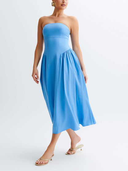 Tube Top Stylish Pleated Midi Dress