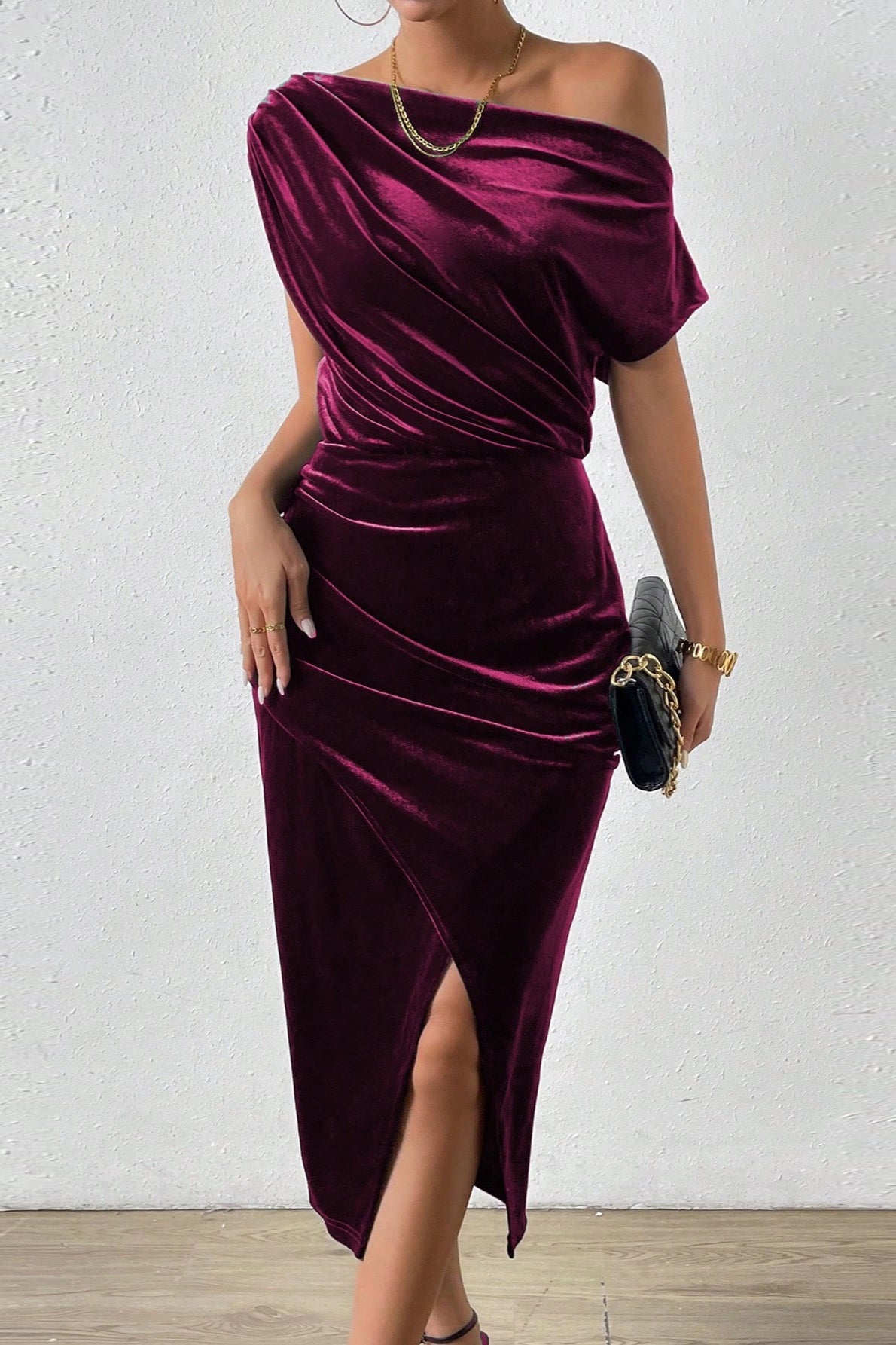 Off-the-shoulder Bodycon Cocktail Dress S / Purple