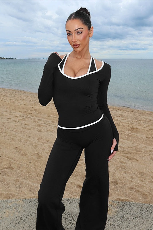 Color Block Casual Slim Three Piece Set