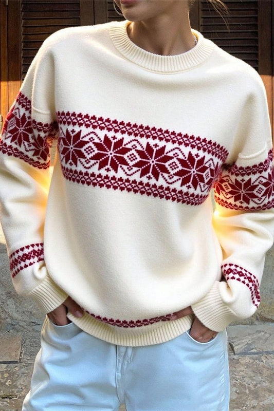 Minimalist Color Block Snowflake Stripe Sweater