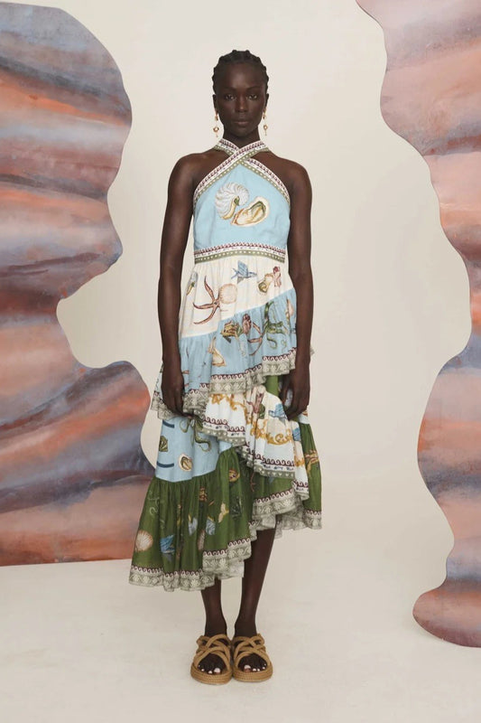 Casual Fashion Linen Spaghetti Strap Multi-Layer Midi Dress