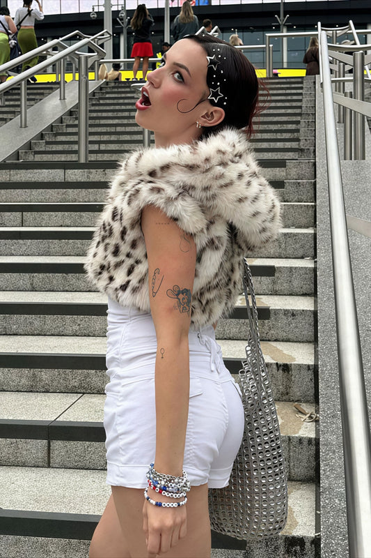 Hooded Leopard Print Fuzzy Cropped Vest