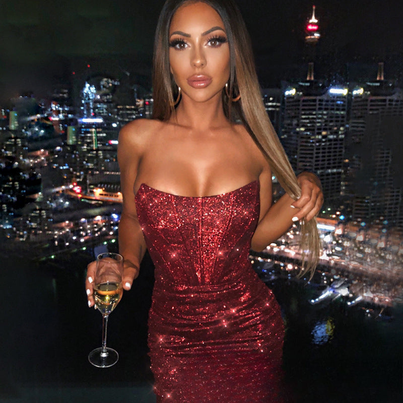 Glamorous Night Club Sexy Bodycon Glitter Christmas Party Dress