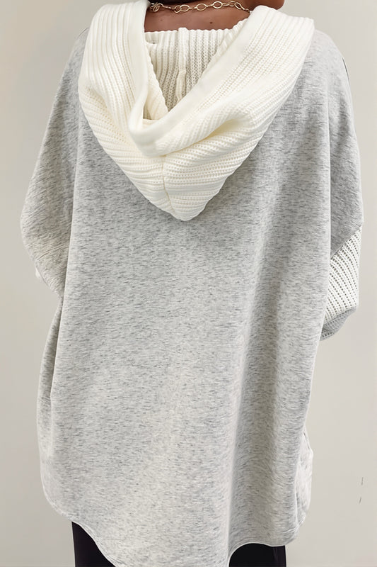 Ribbed Sleeve Patchwork Button Hoodie