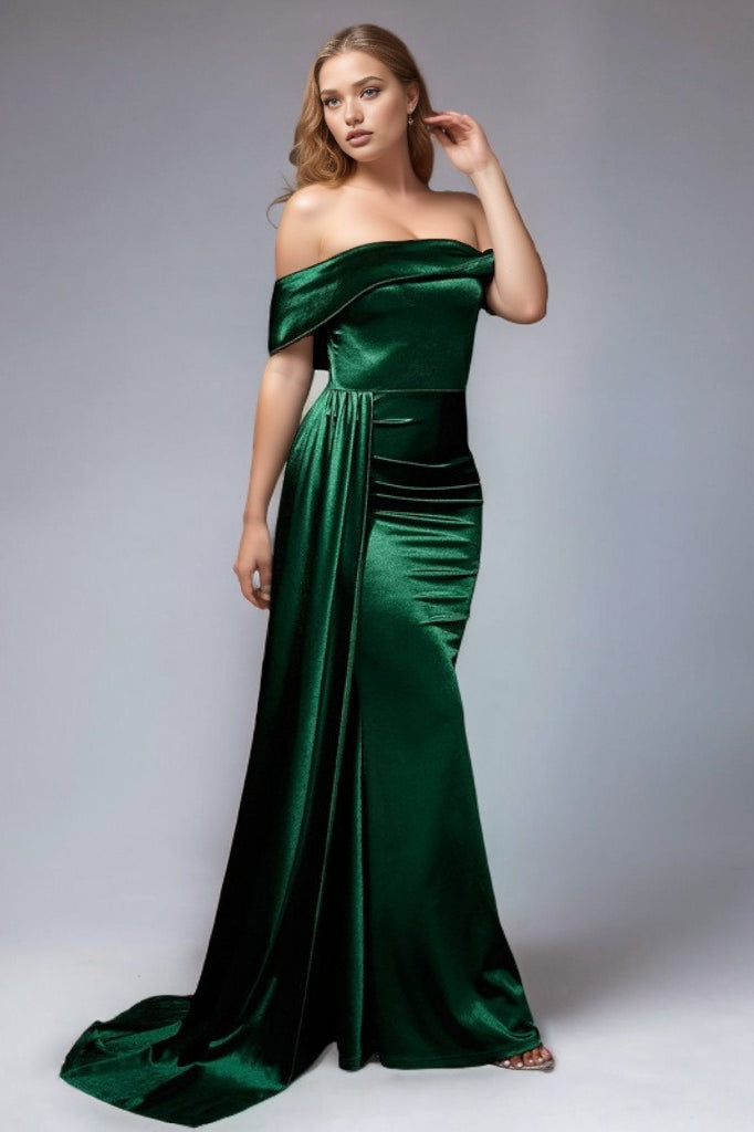 Solid Satin Off-the-Shoulder High Waist Mermaid Wedding Dress