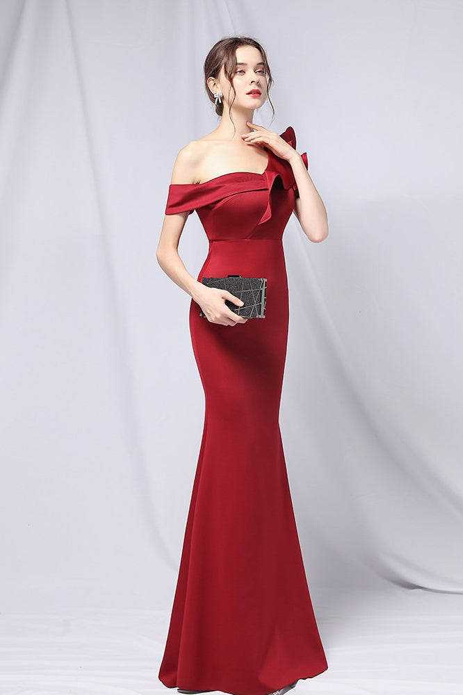 Off Shoulder Mermaid Maxi Party Dress Claret / S