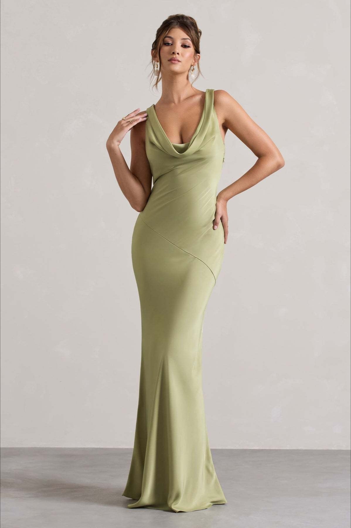 Satin Cowl Neck Fishtail Party Dress