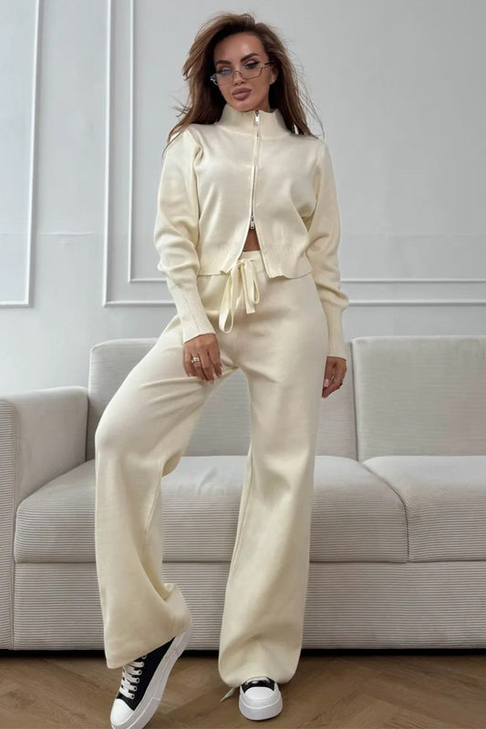 Two-Way Zipper Fitted Knit Commuter Two Piece Set