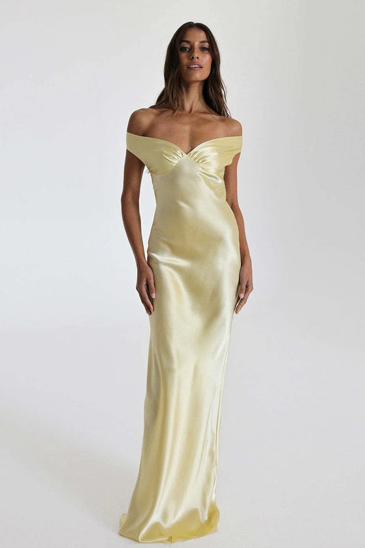 Vintage Satin Mermaid Off Shoulder Maxi Dress