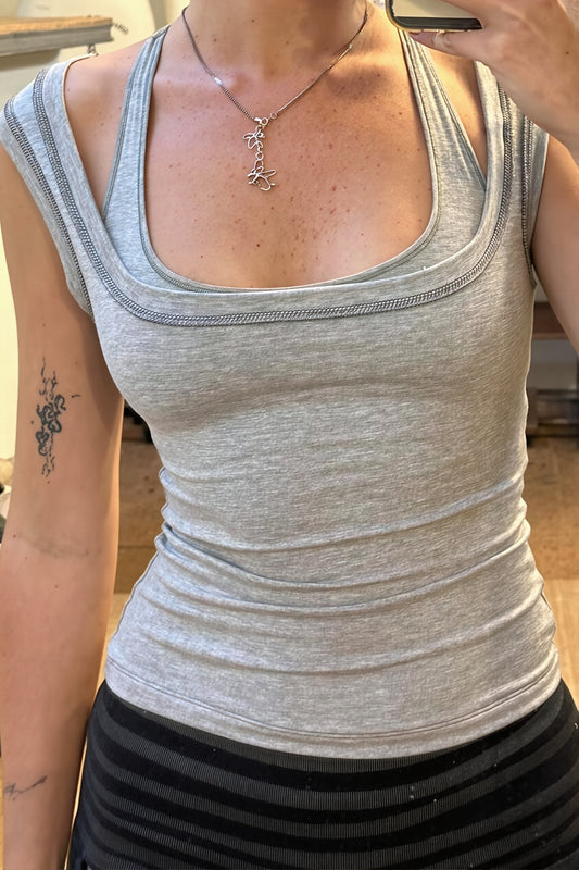 Contrast Trim Layered Neck Tank Top