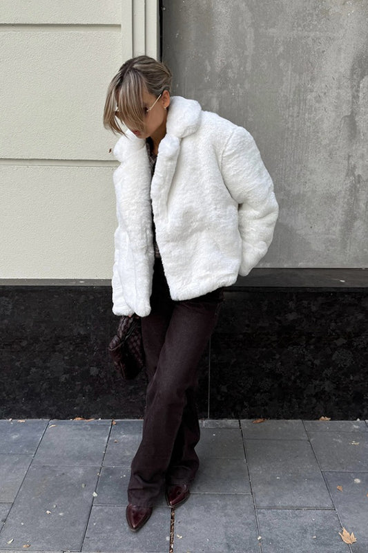 Solid Color Minimalist Fleece Loose Coat
